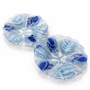 Sydenstricker FusedArt Glass Bowls Blue Coastal Decorative Dish Set Modern Decor